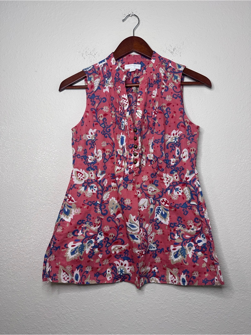💫Charter Club Sleeveless Pink Floral Tunic Top Size 4 Petite